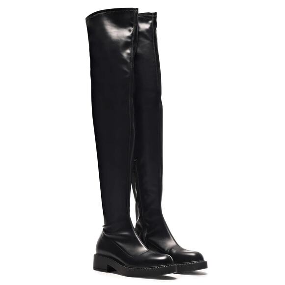 NEW KOI FOOTWEAR US 8 /UK 6 Black Commander Stretch Thigh High Boots - Picture 1 of 5